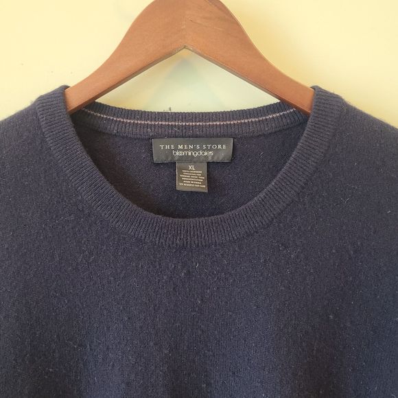 Bloomingdale's Mens 100% Cashmere Pullover Sweater Navy Size XL Elbow Patches - Picture 3 of 11